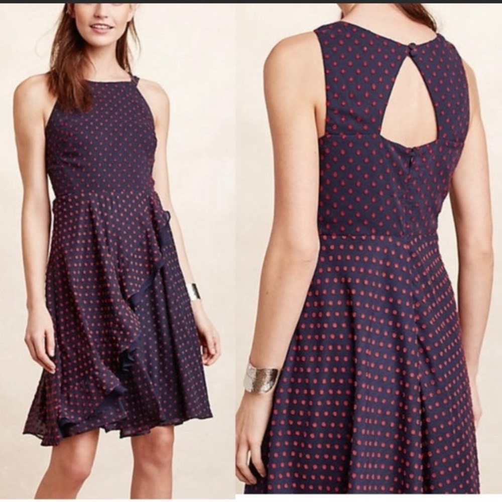 Eva Franco navy and red dots boatneck dress